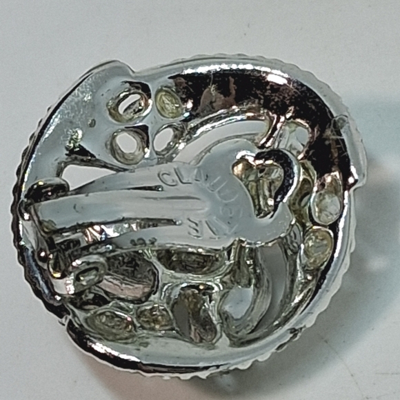 * Vintage Claudette Blue Rhinestone Silver Tone Clip On Earrings - Picture 5 of 5